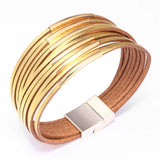 Silver Leather Bracelets For Women Strips Boho Multilayer Wide Wrap Bracelet