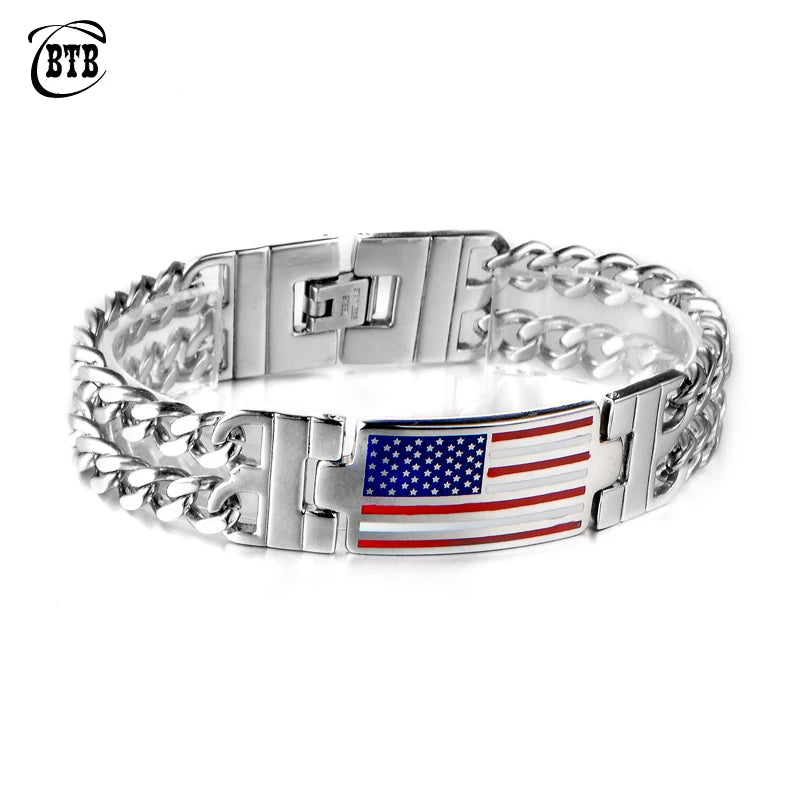 USA Flag Stainless Steel Bracelet - Birthday Gift Bangle