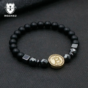 Bitcoin Bracelet Men Hematite Stone Charm Bracelets For Men Gift