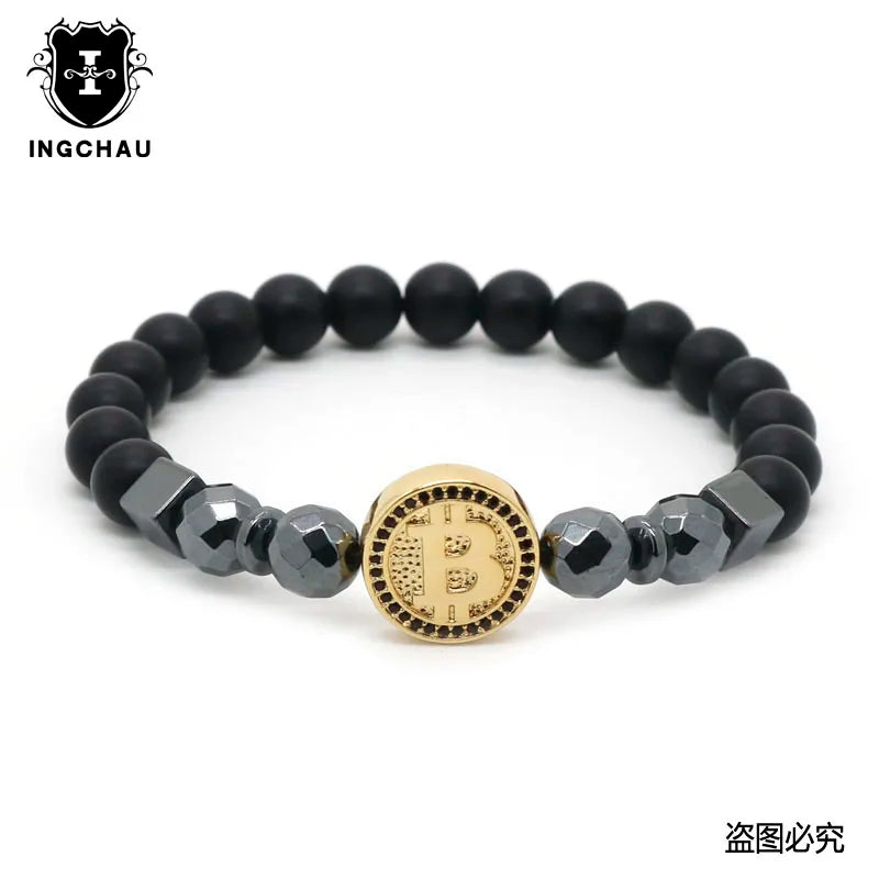 Bitcoin Bracelet Men Hematite Stone Charm Bracelets For Men Gift