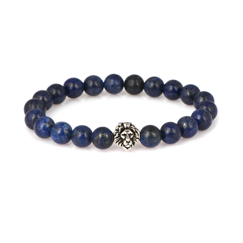 Antique Lion Head Beaded Bracelet with Lapis Lazuli Beads for Men