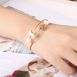 Moon Snow Simulated-Pearl Women Bangle Stainless Steel Girls Jewelry