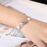 Moon Snow Simulated-Pearl Women Bangle Stainless Steel Girls Jewelry