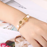 Moon Snow Simulated-Pearl Women Bangle Stainless Steel Girls Jewelry