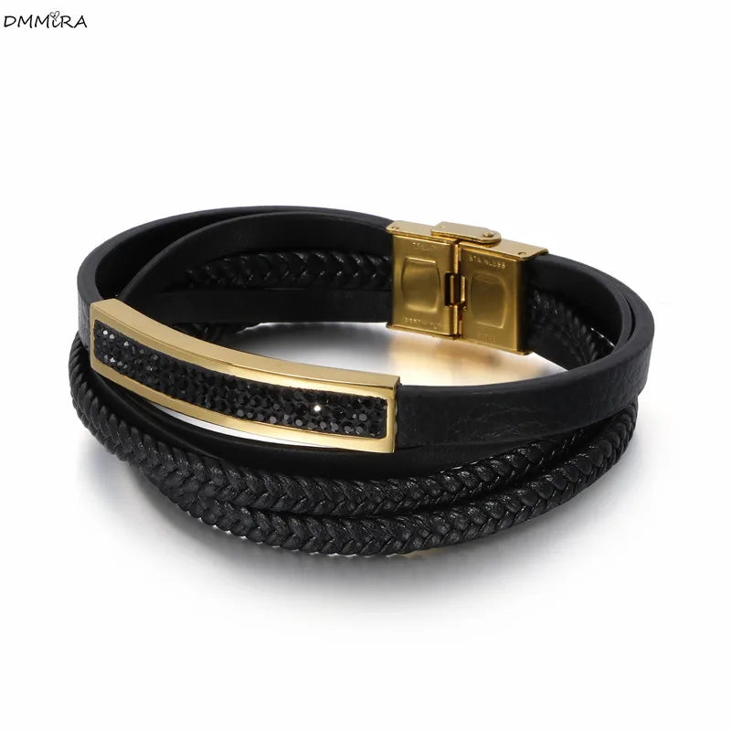 Stainless Steel Men Bracelet Crystal Punk Style Men Bracelet