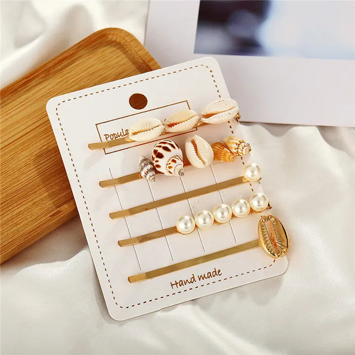 Pearl Beach Shell Conch Feather Hair Clips Set Women Girls Hairpins