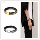Stainless Steel Twist Leather Men Bangle Punk Street Men Bangle