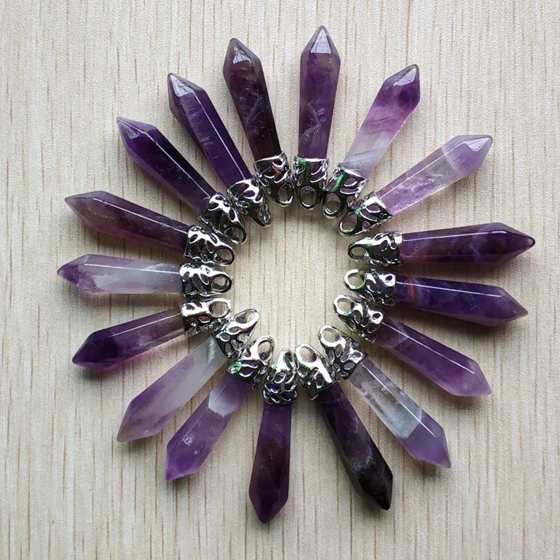 Natural Amethysts Stone Pillar Charms Pendants 10x32mm 20pcs/lot