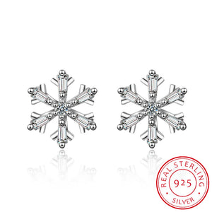 925 Silver Crystal Snowflake Stud Earrings