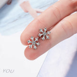 925 Silver Crystal Snowflake Stud Earrings