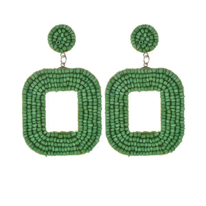 Green Square Fringed Drop Earrings Bridal Jewelry