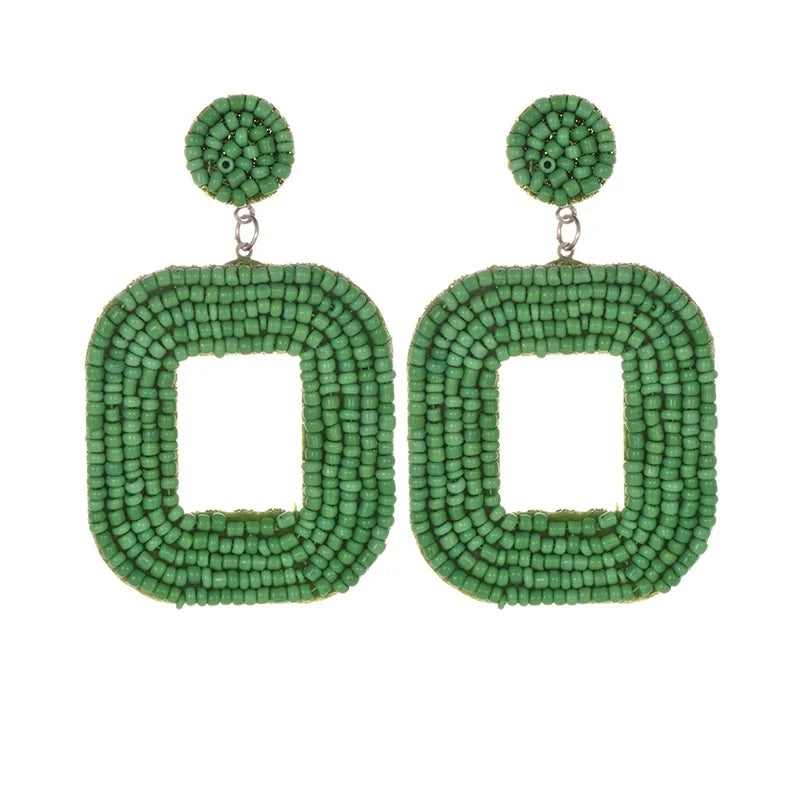 Green Square Fringed Drop Earrings Bridal Jewelry