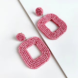Green Square Fringed Drop Earrings Bridal Jewelry