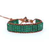 Malachite Tube Beads Leather Wrap Bracelet