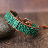 Malachite Tube Beads Leather Wrap Bracelet