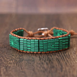 Malachite Tube Beads Leather Wrap Bracelet
