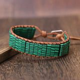 Malachite Tube Beads Leather Wrap Bracelet