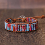 Natural Stone Tube Beads Leather Wrap Bracelet Couples Bracelets