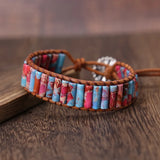 Natural Stone Tube Beads Leather Wrap Bracelet Couples Bracelets