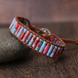 Natural Stone Tube Beads Leather Wrap Bracelet Couples Bracelets