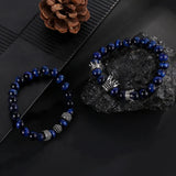 Dark Tiger Eye Bead Bracelet Bangle Micro Crown Ball Set Men Women Gift