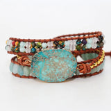 3X Leather Wrap Beaded Bracelet Huge Regalite Boho Bracelet