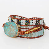 3X Leather Wrap Beaded Bracelet Huge Regalite Boho Bracelet