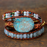 3X Leather Wrap Beaded Bracelet Huge Regalite Boho Bracelet