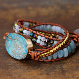 3X Leather Wrap Beaded Bracelet Huge Regalite Boho Bracelet