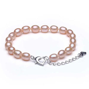 925 Silver Pearl Strand Bracelet Bohemian Style Oval Pearl Bracelet