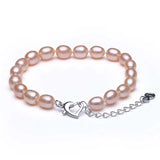 925 Silver Pearl Strand Bracelet Bohemian Style Oval Pearl Bracelet