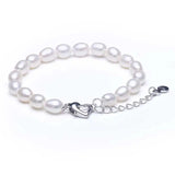 925 Silver Pearl Strand Bracelet Bohemian Style Oval Pearl Bracelet