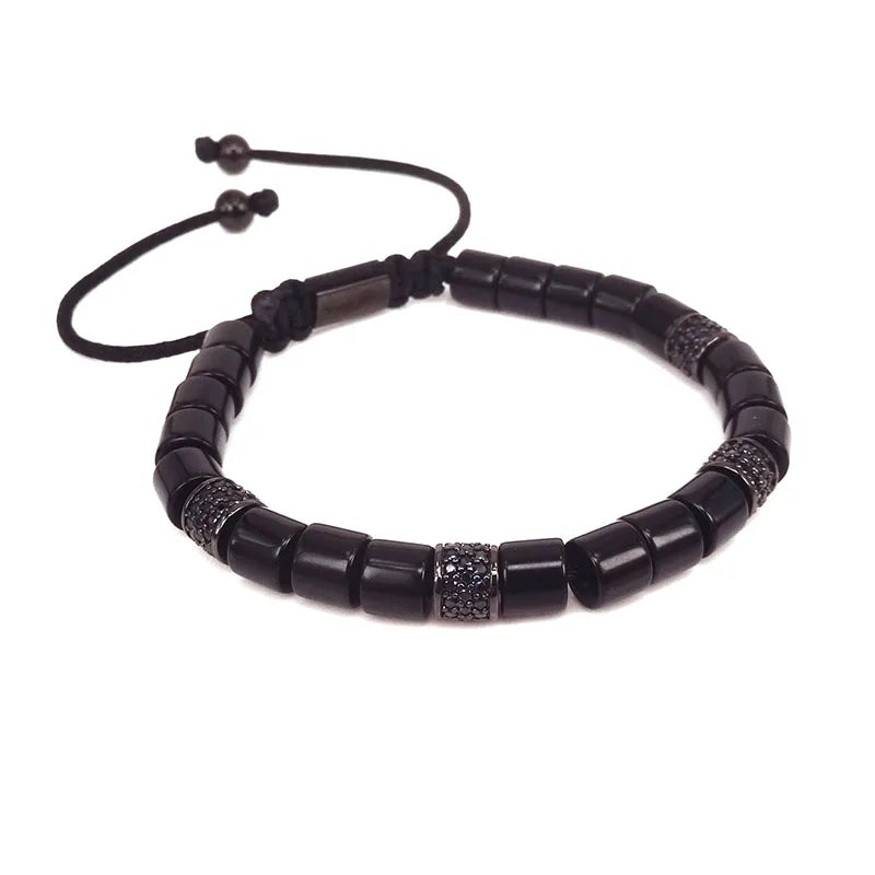 Tulum Collection Bracelet CZ Tube Beads Men Women Onyx Stone