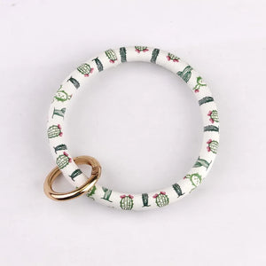 Round Leather Wrap Bangle Bracelet Wristlet Bag Fob Holder