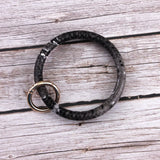 Round Leather Wrap Bangle Bracelet Wristlet Bag Fob Holder
