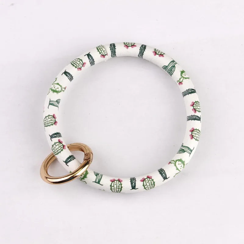 Round Leather Wrap Bangle Bracelet Wristlet Bag Fob Holder