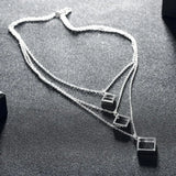 Silver 925 Necklace Women Square Shape Chains Jewelry