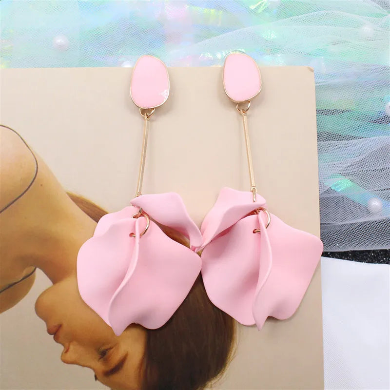 Korea Jewelry Acrylic Painted Petals Earrings Long Drops