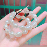 Korea Statement Irregular Pearl Big Hoop Earrings Women Jewelry