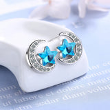 925 Silver Mini Moon Star CZ Stud Earrings Women Jewelry