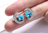 925 Silver Mini Moon Star CZ Stud Earrings Women Jewelry