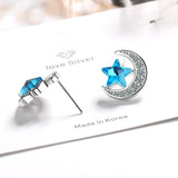 925 Silver Mini Moon Star CZ Stud Earrings Women Jewelry