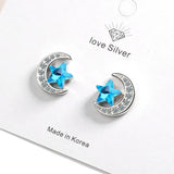 925 Silver Mini Moon Star CZ Stud Earrings Women Jewelry
