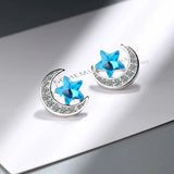 925 Silver Mini Moon Star CZ Stud Earrings Women Jewelry