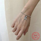925 Silver Beads Chains Zircon Star Feather Bracelet