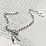 925 Silver Beads Chains Zircon Star Feather Bracelet