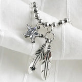 925 Silver Beads Chains Zircon Star Feather Bracelet