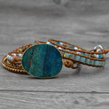 Leather Bracelet Natural Stones Gilded Stone Charm Wrap Bracelets Boho Women