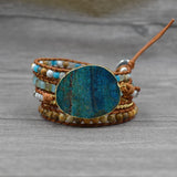 Leather Bracelet Natural Stones Gilded Stone Charm Wrap Bracelets Boho Women