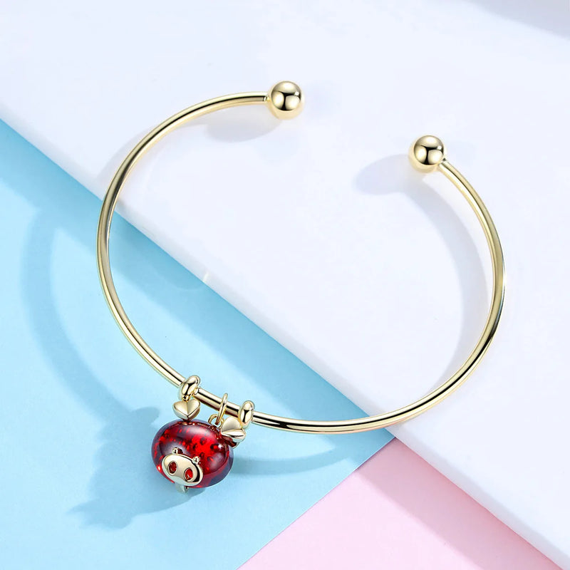 Golden Pig Zodiac Birthyear Red Pendant Bracelet Cyber Red Personality